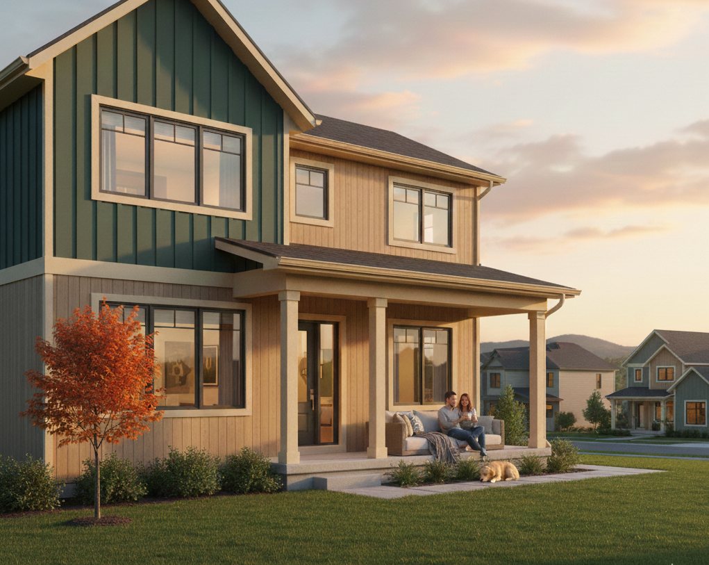 A family home at dusk