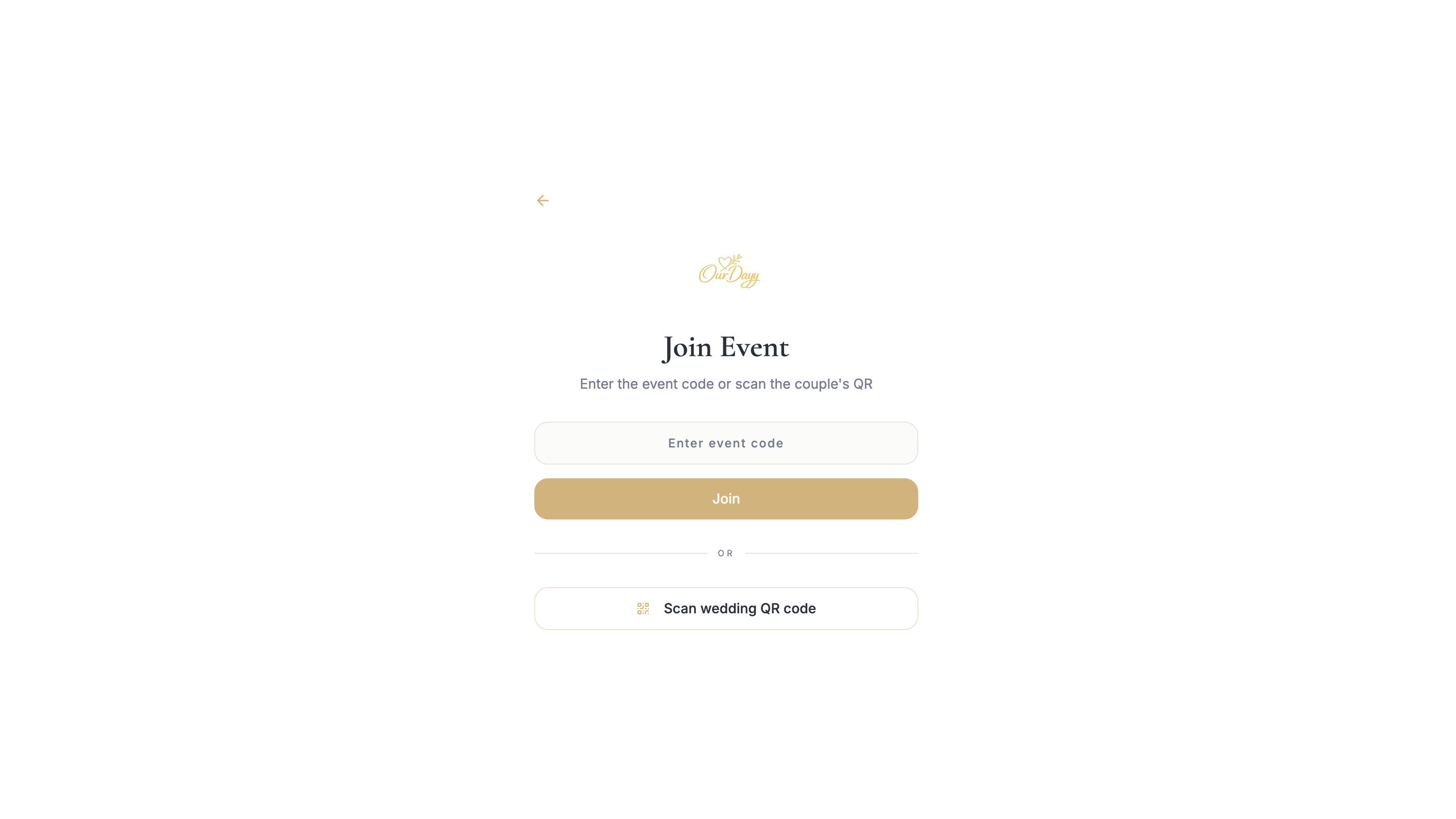 The join screen, offering an event code or a QR scan