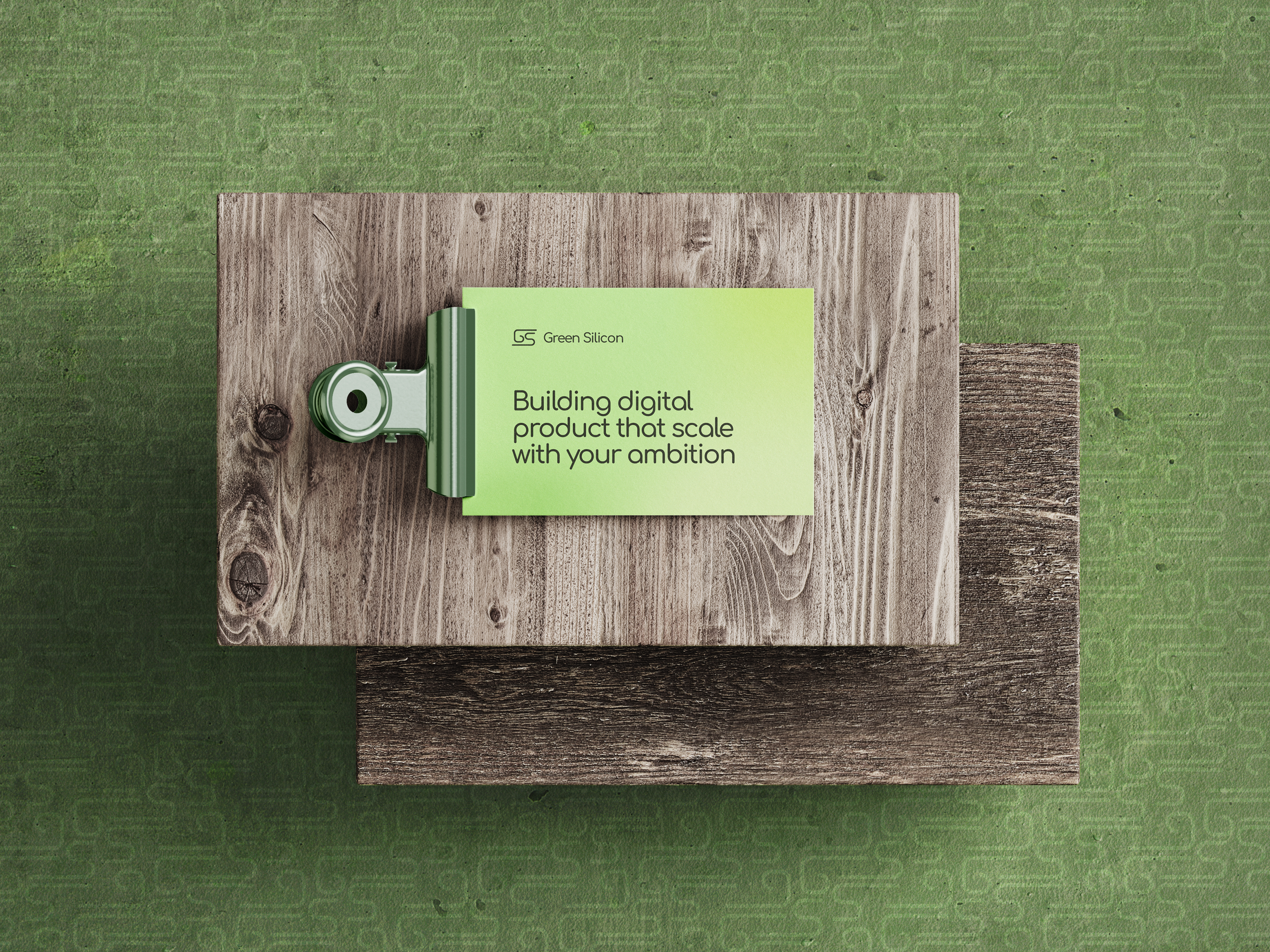 Green Silicon partnership branding on wood surface
